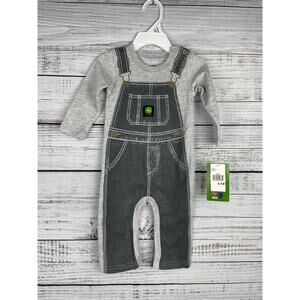 John Deere Baby Boy Outfit Overalls Long Sleeve NEW 6-9mo Gray Country Farmer